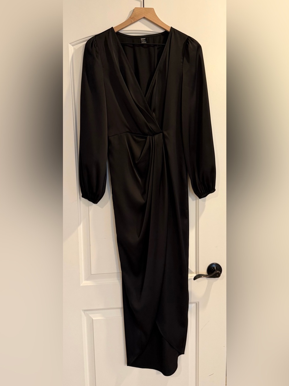 Black Long Sleeve Wrap-Style Dress